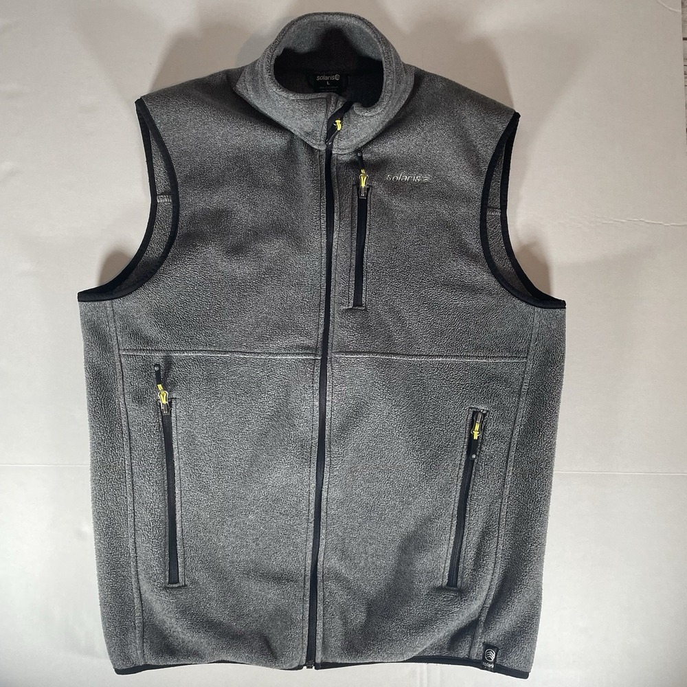 Mens Large Solaris Full-Zip Fleece Vest Gray/Charcoal‎ Outdoor Performance